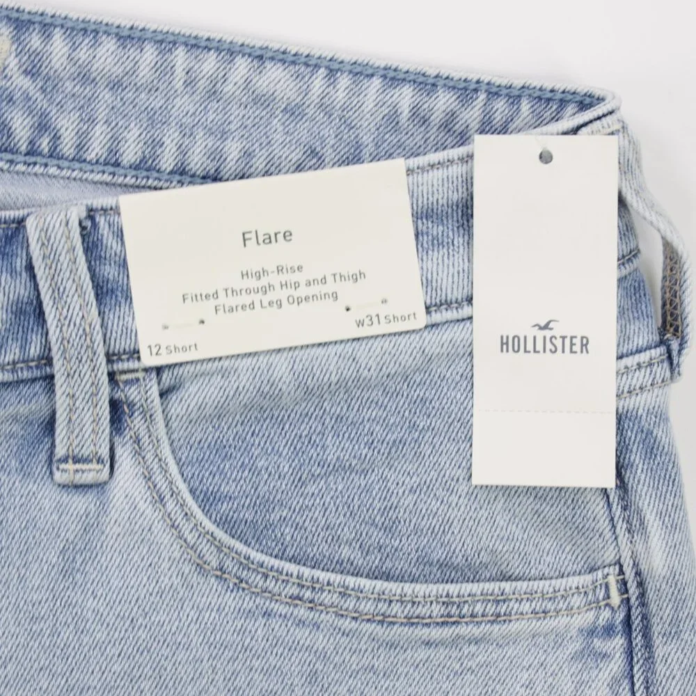 Hollister Women's Heart Embroidered High Rise Denim Flare Jeans‎ Light Blue 12s